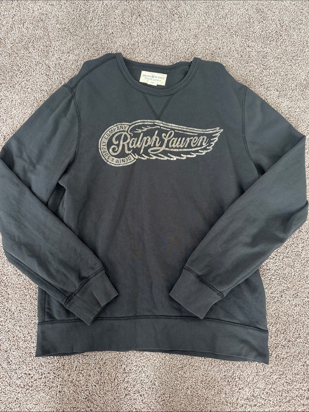 Ralph Lauren Black Crewneck with Winged Logo